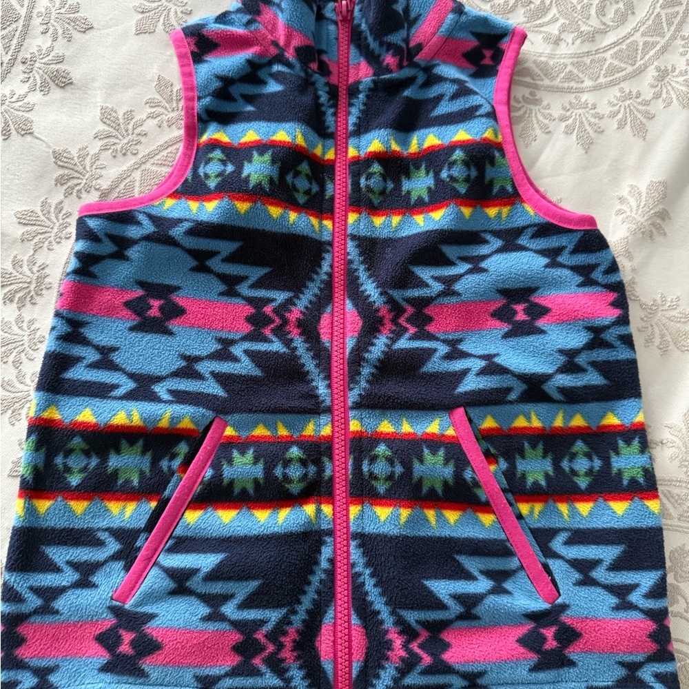 Colorful Aztec Fleece Vest - Blue & Pink Pattern girls 7